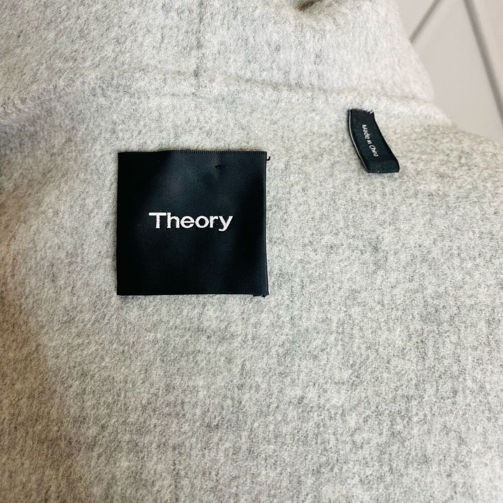 Theory Gray Wool / Cashmere Blend Wilrose Winsome Hooded Coat Size Large - Picture 13 of 14